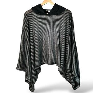 ZARA TRAFALUC Crop Black Metallic Silver Stripe Hooded Poncho Defined Sleeves L
